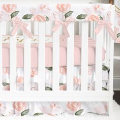 Watercolor Floral Ruffled Crib Bedding Crib Bedding Modified Tot Pink Bedding Crib, Pink Crib Sheets, Watercolor Floral Nursery, Pale Pink Crib Bedding, Baby Girl Crib Bedding Sets, Pink Crib Bedding Set, Vintage Floral Nursery Cribs & Toddler Beds, Ruffle Crib Skirt, Floral Crib Bedding