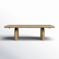 a wooden bench sitting on top of a white floor