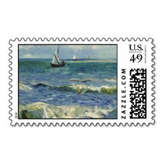 a postage stamp with a sailboat in the ocean on it's back side