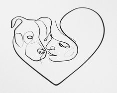 a black and white drawing of two dogs in the shape of a heart with one dog's face drawn on it