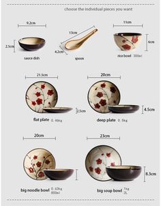 different types of bowls and spoons are shown in this graphic diagram, which shows the size of each bowl