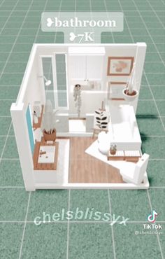 a bathroom and bedroom are shown in this 3d image