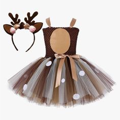 See Pics Christmas Dress For Kids, Girl Deer Costume, Deer Costumes, Clothes Brown, Kids Halloween Costumes, Reindeer Dress, Deer Dress, Toddler Costumes Girl, Kids Christmas Dress