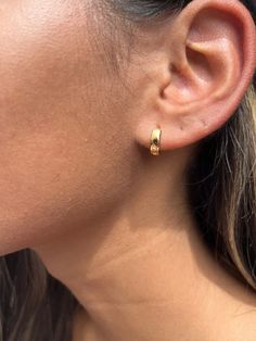 18kt Gold Filled Mini Hoop Huggie Earrings Dainty hoops to compliment your everyday look. Layer them with other mini hoops or some cute tiny studs. Hoop Size: Approximately 3.5mm x 13.5mm Material: 18 Karat Gold Filled, Hypoallergenic. Tarnish Resistant. Gold-filled does not de-laminate or peel like Gold plated Jewelry nor does it tarnish as readily as silver. Generally speaking, gold filled is better quality and will have a much longer lasting color than plated jewelry. We recommend keeping abr Thick Hoop Earrings, Small Gold Hoop Earrings, Small Gold Hoops, Tiny Studs, Earrings Dainty, Alessandra Ambrosio, Vanessa Hudgens, Huggie Earrings, Jessica Alba