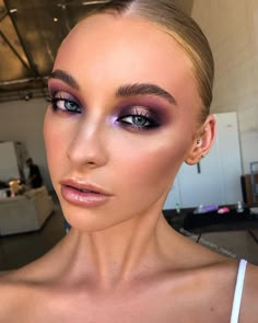 - Pinterest - MaebelBelle - Makeup Purple, Happiness Motivation, Saturday Night Fever, Purple Highlights, Purple Eyeshadow, Night Fever, Creative Makeup Looks, Kiss Makeup, Makeup Goals