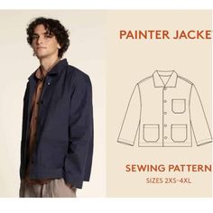 a man wearing a jacket and tie next to an image of the sewing pattern for him