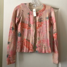 Pretty Pink, Orange And Green Floral Cardigan. Measures 21 Inches Long And 18 Inches Across From Armpit To Armpit When Flat And Buttoned. Brand Nwt! Anthropologie, Floral Cardigan, Pretty Pink, Orange Pink, Pink Orange, Color Orange, Pretty In Pink, Pink And Orange, Sweaters & Cardigans