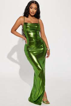 Buy Galaxy Metallic Maxi Dress in Green from Fashion Nova. These Dresses are available in most sizes. Receive free US shipping on orders over $75.