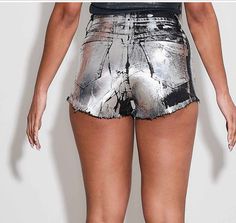 🔥 Hot and delicious! Stylish trending shorts perfect for the summer. Featuring a silver metallic finish on black shorts. A summer must have for those who want to stand out from the crowd. Metallic Shorts, Sweater Blazer, Romper Dress, Black Shorts, Resort Wear, Clutch Handbag, Blazer Jacket, Jumpsuit Dress, Jumpsuit Romper