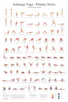 an illustrated poster showing the yoga poses for beginners to do in different positions, including