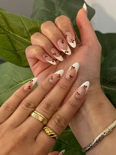 Cherry Nail Inspiration, Cherry Nails Square, French Tips With Cherries, Cherry Nail Ideas, Cherry Nails Designs, Cherries Nails, Nails With Cherries, Skincare Vanity, Trendy Almond Nails