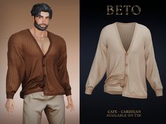 an image of a man wearing a cardigan sweater and pants with the name beto on it