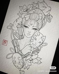 Tattoos Asian, Geisha Drawing, Tatuaje Studio Ghibli, Tattoos Japanese, Wrist Tattoo Designs, African Tattoo, Flower Simple