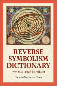 reverse symbolism dictionary with an orange cover and red border, in front of a white background