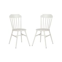 two white chairs sitting next to each other on a white surface with one chair facing the other