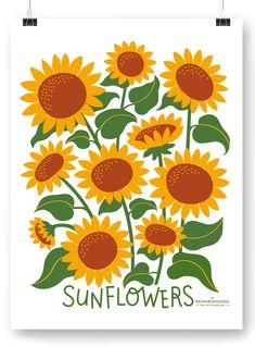 Sunflower design print, with the word Sunflowers and the Neighborhoods logo at the bottom Sunflowers Art, Sunflower Art Print, Sunflower Colors, Flower Festival, Update Your Home, Sunflower Art, Sunflower Print, Flowers Art, Edible Flowers