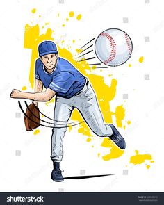 a baseball player catching a ball with his glove and mitt, on yellow paint splat