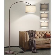 a living room scene with focus on the floor lamp