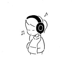 a cartoon character with headphones listening to music