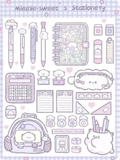 a bunch of items that are on top of a sheet of paper with writing utensils