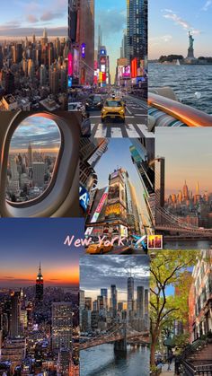 a collage of photos with the city skylines and buildings in new york, ny