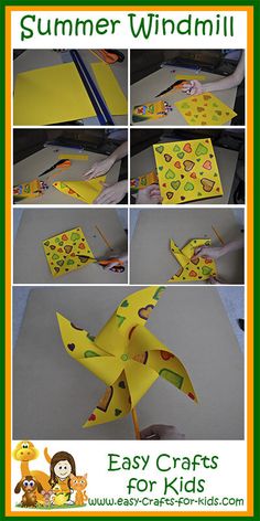 the instructions for how to make an easy paper windmill that is made from construction paper