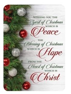 a christmas card with the words, peace and hope from the heart of christmas which is christ