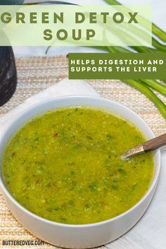 A simple green soup made with zucchini, green beans, celery, fresh herbs, and spices that’s designed for easy digestion and detox. Leafy Green Soup, Celery Soup Vegan, Green Soup Recipes Healthy, Mediterranean Diet Soup, Gallbladder Recipes, Detox Soup Recipes, Liver Foods, Green Bean Soup, Lettuce Soup