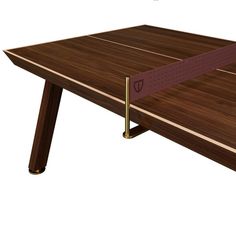 the ping pong table is made out of wood and has a metal handle on it