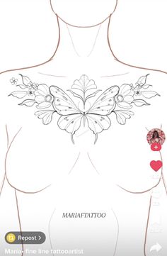 a drawing of a woman's chest with butterflies on it and the words marfatatto