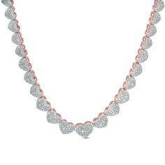 This diamond fashion necklace is all heart - in the most sparkling way. Created in sterling silver with 18K rose gold plate, this design features a series of beaded and diamond-accented hearts centered along lengths of sleek link chain. Designed to dazzle and delight, this necklace captivates with 1/10 ct. t.w. of diamonds and a polished shine. This 16.0-inch necklace secures with a durable box clasp. Accessories For Bride, Diamond Heart Necklace, Rose Gold Plate, Nails Design With Rhinestones, Bridal Necklace Set, Wedding Brides, Diamond Birthstone, Heart Necklace Diamond, Valentine Day Special