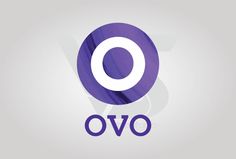 the ovo logo is shown in purple on a gray background with an oval shape