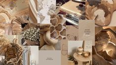 a collage of images with different things in them including flowers, candles and other items