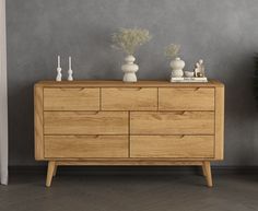 Wide Chest Of Drawers, Oak Furniture, Mid Century Style, Chest Of Drawers, Retro Inspired, Solid Oak, Tapered Legs, Clean Lines, Drawers