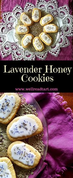 lavender honey cookies on a glass plate