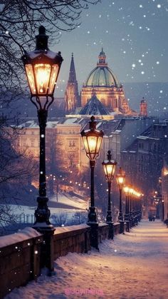 a street light sitting on the side of a snow covered road