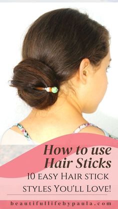 How To Use A Hair Stick Long Hair, Hairstyles Using Hair Sticks, Bun With Hair Stick, Hair Styles With Hair Sticks, How To Use Hair Sticks Long Hair, How To Use Hair Pins Tutorials, Hair Stick Bun Tutorial, Hairstyles Using Hair Pins