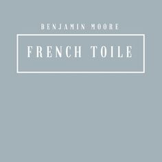 the french toile logo is shown on a light blue background with white lettering that reads,