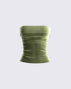 A summertime essential 😍 Put together the cutest fits with this olive green, strapless tube top made with velvet fabric. The type of top you can never go wrong with 💚 Velvet Tube Top, White Corset Dress, Olive Green Velvet, Cute Fit, Green Tops, Lookbook Outfits, Green Velvet, Dream Clothes, A White Background