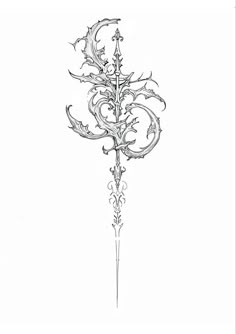 a drawing of a flower with long stems and leaves in the shape of an arrow