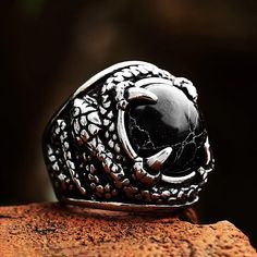 Vintage Punk Stainless Steel Snake Ring with Black Zircon Stone - Unisex Fashion Jewelry for Party Gifts Punk Black Ring For Halloween, Punk Black Rings For Halloween, Black Punk Rings For Halloween, Black Metal Rings For Halloween, Punk Style Black Skull Ring Gift, Edgy Halloween Rings For Gift, Black Metal Skull Ring Gift, Black Metal Skull Ring As Gift, Black Metal Skull Ring For Gift