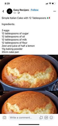 two pans filled with cake sitting on top of a stove next to each other