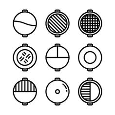 nine different types of round objects in black and white