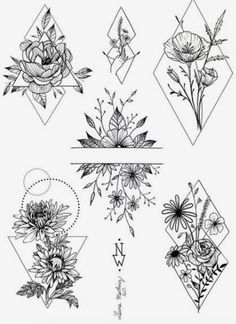 some flowers are drawn in black and white