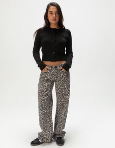 Bdg Urban Outfitters Kayla Low Rider Low Rise Leopard Print Jeans. Allover Leopard Print. Traditional 5-Pocket Denim Styling. Baggy Fit. Low Rise. Slouchy Fit With A Full Length. Button Closure With Zipper Fly. 9.5" Rise. 31" Inseam. 21" Leg Opening. 100% Cotton. Machine Wash. Imported. Model Is Wearing A Size 26. Model Measurements:height: 5'7" Bust: 34"waist: 25"hips: 34.5" | Bdg Urban Outfitters Kayla Low Rider Low Rise Leopard Print Baggy Jeans Leopard Print Jeans Outfit, Mid-rise Baggy Washed Black Pants, Cheap Baggy Washed Black Jeans, Best Lowrise Baggy Jeans, Low Rise Jeans Black, Baggy Low Rise Jeans Free People, Low Rise Baggy Jeans, Chino Pants Women, Leopard Print Jeans