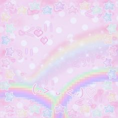 a pink background with hearts, stars and rainbows