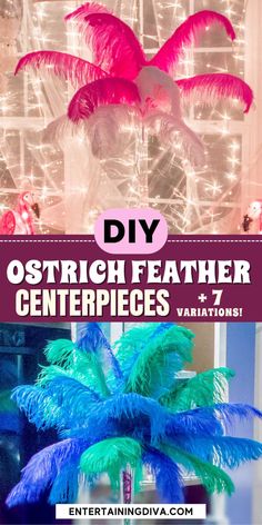 Gorgeous DIY Feather Centerpieces: How To Make Ostrich Feather Centerpieces (+ 7 variations) 20s Centerpieces, Roaring 20s Centerpieces, Diy Ostrich Feather, Feather Centerpiece Wedding, Masquerade Centerpieces, Ostrich Feather Centerpieces, Gatsby Party Decorations, Diy Feather, Eiffel Tower Vases