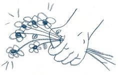 a drawing of a person's hand holding flowers