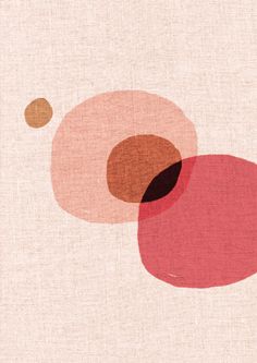 an abstract painting with circles and dots in red, pink, orange and beige colors