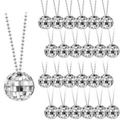 PRICES MAY VARY. Adult Teen Kids' Play Necklaces: you will get 36 mirror disco necklaces, its disco ball pendant is 3 cm/ 1.18 inches in diameter, each necklace is 35 cm/ 13.78 inches long (folding length), enough for you to apply to different decorations, letting you stand out of the crowd Shiny Disco Ball Designs: these disco ball necklaces are covered with shiny mirror squares, so they reflect the light and shine brightly, giving you a colorful effect, and helping to boost the party atmospher Holiday Party Silver Necklaces, Holiday Party Silver Necklace, Silver Necklace For Christmas Party, Silver Christmas Party Necklace, Disco Necklaces, 70s Disco Party Decorations, Disco Party Favors, 36 Mirror, Disco Ball Costume